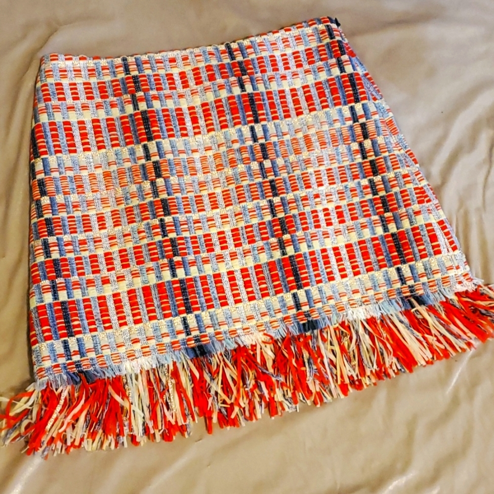 Tory Burch mini skirt red and blue with gold thread
